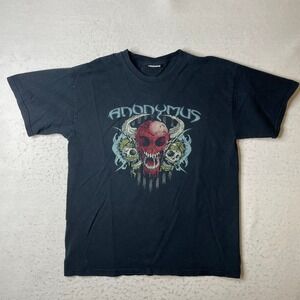 Anonymus Band Graphic T Shirt Mens Large Black Skull Heavy Metal Rock Tee QC